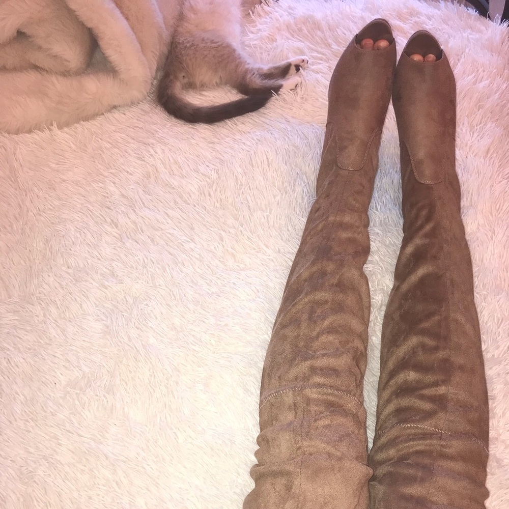 Thigh High Suede Open Toed Boots